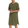 Ekouaer Men’s Nightshirt Nightwear Comfy Big&Tall Short Sleeve Henley Sleep Shirt(Army Green)