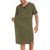 Ekouaer Men’s Nightshirt Nightwear Comfy Big&Tall Short Sleeve Henley Sleep Shirt(Army Green)