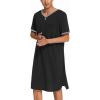 Ekouaer Men’s Nightshirt Nightwear Comfy Big&Tall Short Sleeve Henley Sleep Shirt(Black)