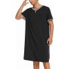 Ekouaer Men’s Nightshirt Nightwear Comfy Big&Tall Short Sleeve Henley Sleep Shirt(Black)
