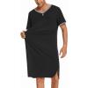 Ekouaer Men’s Nightshirt Nightwear Comfy Big&Tall Short Sleeve Henley Sleep Shirt(Black)