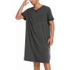 Ekouaer Men’s Nightshirt Nightwear Comfy Big&Tall Short Sleeve Henley Sleep Shirt(Dark Grey)