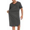 Ekouaer Men’s Nightshirt Nightwear Comfy Big&Tall Short Sleeve Henley Sleep Shirt(Dark Grey)
