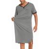 Ekouaer Men’s Nightshirt Nightwear Comfy Big&Tall Short Sleeve Henley Sleep Shirt(Grey)