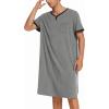 Ekouaer Men’s Nightshirt Nightwear Comfy Big&Tall Short Sleeve Henley Sleep Shirt(Grey)