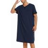 Ekouaer Men’s Nightshirt Nightwear Comfy Big&Tall Short Sleeve Henley Sleep Shirt(Navy Blue)