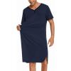 Ekouaer Men’s Nightshirt Nightwear Comfy Big&Tall Short Sleeve Henley Sleep Shirt(Navy Blue)