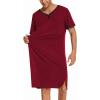 Ekouaer Men’s Nightshirt Nightwear Comfy Big&Tall Short Sleeve Henley Sleep Shirt(Wine Red)