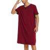 Ekouaer Men’s Nightshirt Nightwear Comfy Big&Tall Short Sleeve Henley Sleep Shirt(Wine Red)