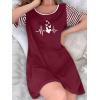 Ekouaer Nightgowns for Women Soft Sleep Shirts with Pockets Short Sleeves Printed Crewneck Nightshirt S-XXXL(Wine Red Heart)