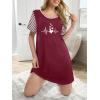 Ekouaer Nightgowns for Women Soft Sleep Shirts with Pockets Short Sleeves Printed Crewneck Nightshirt S-XXXL(Wine Red Heart)