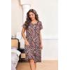 Ekouaer Nightgowns for Women with Pockets Button Front Short Sleeve House Dresses Floral Print Mumu Dress(Black Red Floral)
