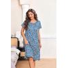 Ekouaer Nightgowns for Women with Pockets Button Front Short Sleeve House Dresses Floral Print Mumu Dress(Blue)