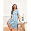 Ekouaer Nightgowns for Women with Pockets Button Front Short Sleeve House Dresses Floral Print Mumu Dress(Blue Flower)