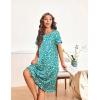 Ekouaer Nightgowns for Women with Pockets Button Front Short Sleeve House Dresses Floral Print Mumu Dress(Green)