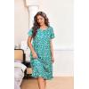 Ekouaer Nightgowns for Women with Pockets Button Front Short Sleeve House Dresses Floral Print Mumu Dress(Green)