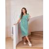 Ekouaer Nightgowns for Women with Pockets Button Front Short Sleeve House Dresses Floral Print Mumu Dress(Green Flower)