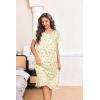 Ekouaer Nightgowns for Women with Pockets Button Front Short Sleeve House Dresses Floral Print Mumu Dress(Green Leaf)
