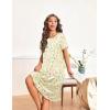 Ekouaer Nightgowns for Women with Pockets Button Front Short Sleeve House Dresses Floral Print Mumu Dress(Green Leaf)