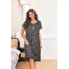 Ekouaer Nightgowns for Women with Pockets Button Front Short Sleeve House Dresses Floral Print Mumu Dress(Khaki Leaf)