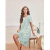 Ekouaer Nightgowns for Women with Pockets Button Front Short Sleeve House Dresses Floral Print Mumu Dress(Light Green Daisy)