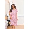 Ekouaer Nightgowns for Women with Pockets Button Front Short Sleeve House Dresses Floral Print Mumu Dress(Pink Flower)