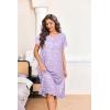 Ekouaer Nightgowns for Women with Pockets Button Front Short Sleeve House Dresses Floral Print Mumu Dress(Purple)