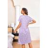 Ekouaer Nightgowns for Women with Pockets Button Front Short Sleeve House Dresses Floral Print Mumu Dress(Purple)
