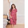Ekouaer Nightgowns for Women with Pockets Button Front Short Sleeve House Dresses Floral Print Mumu Dress(Red Flower)