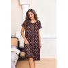 Ekouaer Nightgowns for Women with Pockets Button Front Short Sleeve House Dresses Floral Print Mumu Dress(Wine Red Floral)