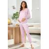 Ekouaer Nursing Pajama Set Long Sleeve Maternity Clothes Labor Pregnancy Pjs Breastfeeding Thermal Underwear Sleepwear(Pink Stripe)