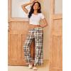 Ekouaer Pajama Pants for Women Soft Comfy Pajama Bottoms Casual Stretch Wide Leg Pants with Pockets(Brown Plaid Teddy)