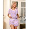Ekouaer Pajama Set for Women 2 Piece Lounge Set Short Sleeve Tops and Shorts Soft Sleepwear, Chest Pocket(Teddy-purple Striped)
