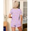 Ekouaer Pajama Set for Women 2 Piece Lounge Set Short Sleeve Tops and Shorts Soft Sleepwear, Chest Pocket(Teddy-purple Striped)