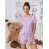 Ekouaer Pajama Set for Women 2 Piece Lounge Set Short Sleeve Tops and Shorts Soft Sleepwear, Chest Pocket(Teddy-purple Striped)