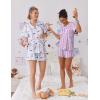 Ekouaer Pajama Set for Women 2 Piece Lounge Set Short Sleeve Tops and Shorts Soft Sleepwear, Chest Pocket(Teddy-purple Striped)