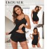 Ekouaer Pajama Sets for Women Lingerie Sleepwear 2 Piece Cami Split Short Set V Neck Lace Pjs(Black2)