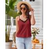 Ekouaer Pajama Sets for Women Lingerie Sleepwear 2 Piece Cami Split Short Set V Neck Lace Pjs(Wine Red)