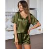 Ekouaer Silk Pajama for Women Short Sleeve Satin Pj Set Two Piece Soft Sleepwear Loungewear, S-XXL(Army Green)
