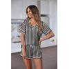 Ekouaer Silk Pajama for Women Short Sleeve Satin Pj Set Two Piece Soft Sleepwear Loungewear, S-XXL(Black-champagne Stripes)
