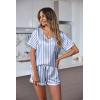 Ekouaer Silk Pajama for Women Short Sleeve Satin Pj Set Two Piece Soft Sleepwear Loungewear, S-XXL(Blue-white Stripes)