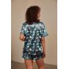 Ekouaer Silk Pajama for Women Short Sleeve Satin Pj Set Two Piece Soft Sleepwear Loungewear, S-XXL(Dark Blue Cat & Heart)