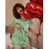 Ekouaer Silk Pajama for Women Short Sleeve Satin Pj Set Two Piece Soft Sleepwear Loungewear, S-XXL(Green-white Stripes)