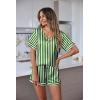 Ekouaer Silk Pajama for Women Short Sleeve Satin Pj Set Two Piece Soft Sleepwear Loungewear, S-XXL(Green-white Stripes)