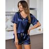 Ekouaer Silk Pajama for Women Short Sleeve Satin Pj Set Two Piece Soft Sleepwear Loungewear, S-XXL(Navy Blue)