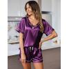 Ekouaer Silk Pajama for Women Short Sleeve Satin Pj Set Two Piece Soft Sleepwear Loungewear, S-XXL(Purple)