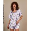 Ekouaer Silk Pajama for Women Short Sleeve Satin Pj Set Two Piece Soft Sleepwear Loungewear, S-XXL(Purple Butterfly & Daisies)