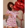 Ekouaer Silk Pajama for Women Short Sleeve Satin Pj Set Two Piece Soft Sleepwear Loungewear, S-XXL(Red Striped Teddy)