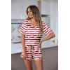 Ekouaer Silk Pajama for Women Short Sleeve Satin Pj Set Two Piece Soft Sleepwear Loungewear, S-XXL(Red Striped Teddy)