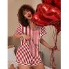 Ekouaer Silk Pajama for Women Short Sleeve Satin Pj Set Two Piece Soft Sleepwear Loungewear, S-XXL(Red-white Stripes)